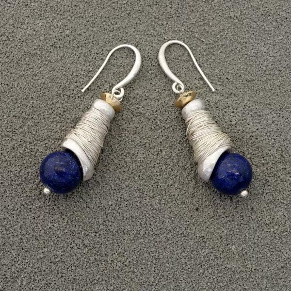 Lapis Lazuli Silver Wire-Wrapped Dangle Earrings